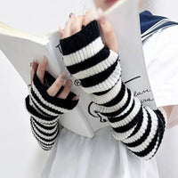 Fashion Lady Striped Long Fingerless Gloves Women Winter Arm Warmer Knitted Arm Sleeve Casual Elbow Gloves Christmas Gifts Hot