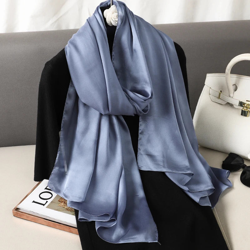 Foulard Silk Scarf Shawls Lady Bufanda Elegant Solid Scarves Women Sping Pashmina Hijab Wraps Female Beach Stoles 2024 Luxury