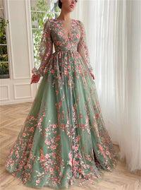 Bride Dresses for Prom Green Female Dress Party Evening Elegant Luxury Celebrity Flowers Coming of Age Ceremony customized Gala