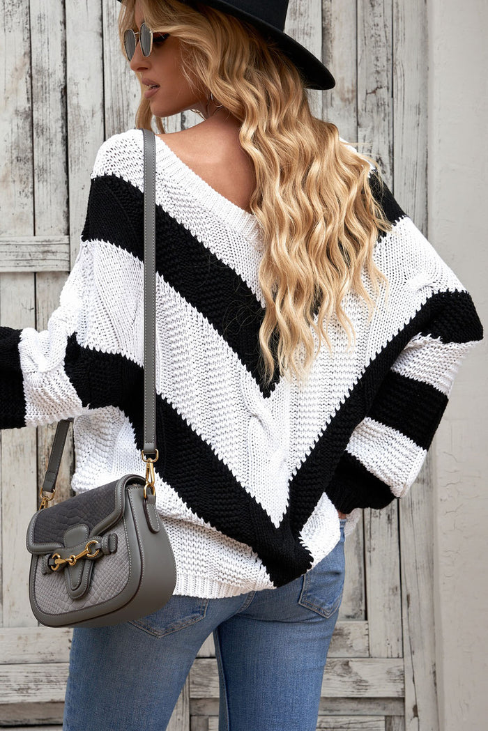 Green Color Block Drop Shoulder Oversize Sweater