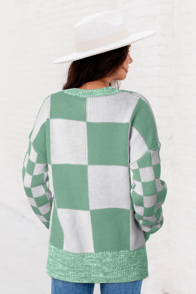 Medium Grey Checkered Print Drop Shoulder Sweater