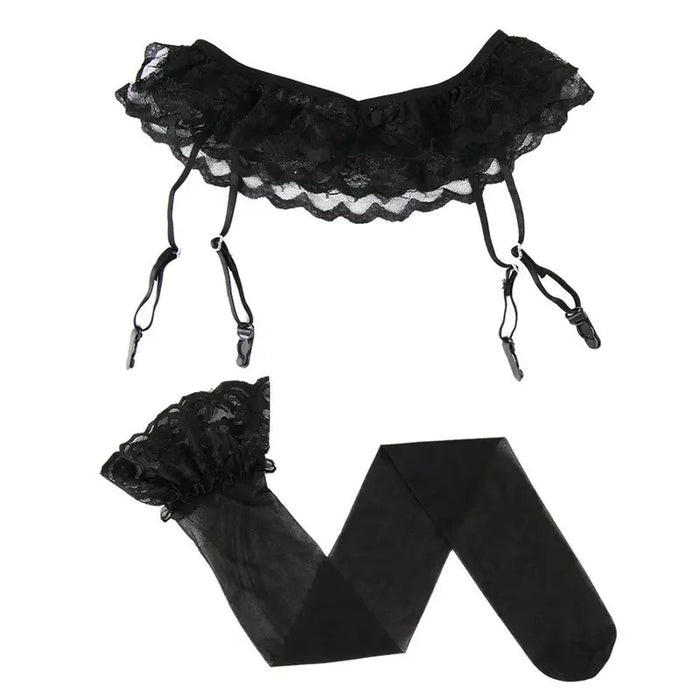 Womens Sexy Hot Lace Top Thigh-Highs Stockings Socks+Suspender Garter Belt