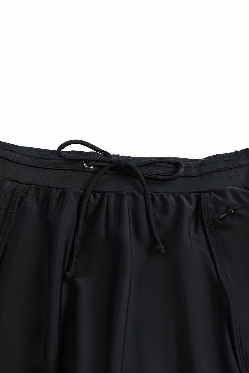 Black Zip Pocket Drawstring Swim Bottom