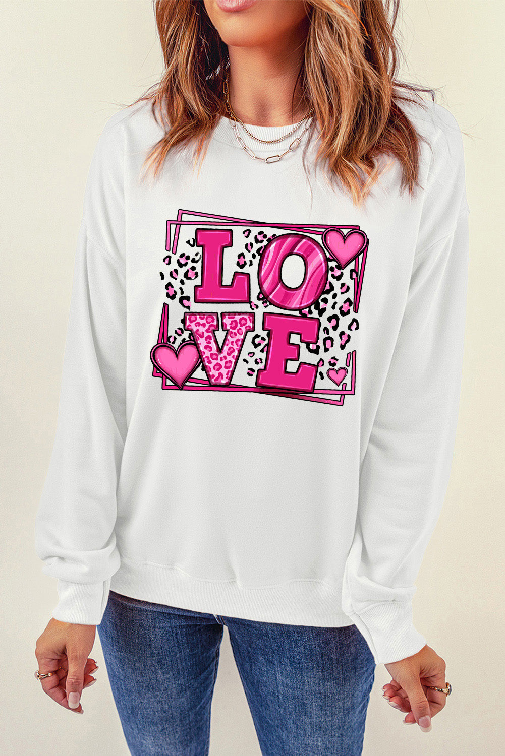 Beige Sweet LOVE Valentines Graphic Sweatshirt