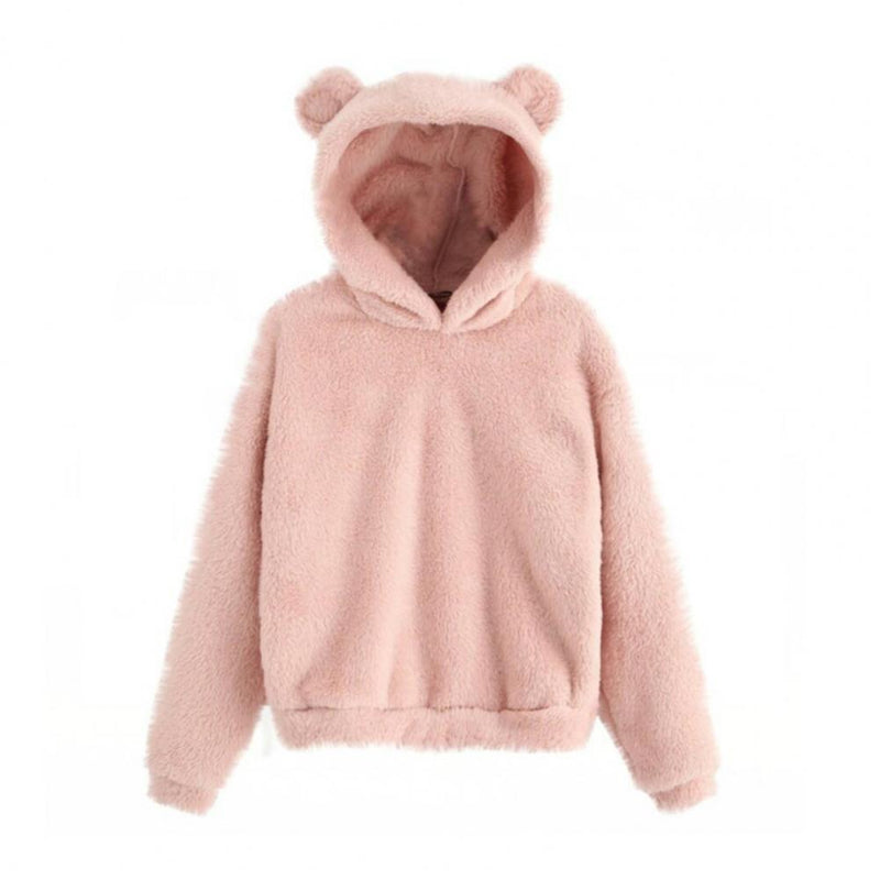 Autumn Winter Women's Hoodies Winter Women Long Sleeve Rabbit Ear Hood Sweatshirt Cute Plush Warm Casual Hoodie Tops