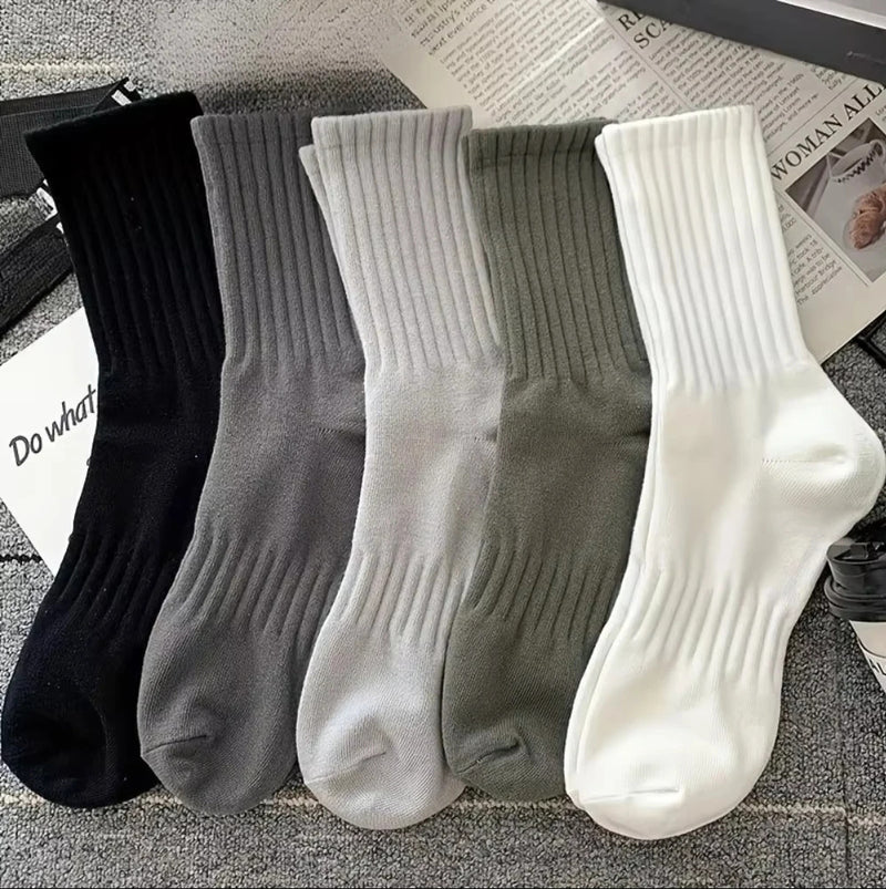 5 Pairs Women's Comfortable Patriotic Mid Calf Socks Cotton Blend, Breathable, Chic Knit Stripe/Star Pattern