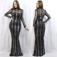 Missord Wave Sequin Party Dresses Elegant Women High Neck Long Sleeves See Though Bodycon Evening Prom Dress With Line Long Gown