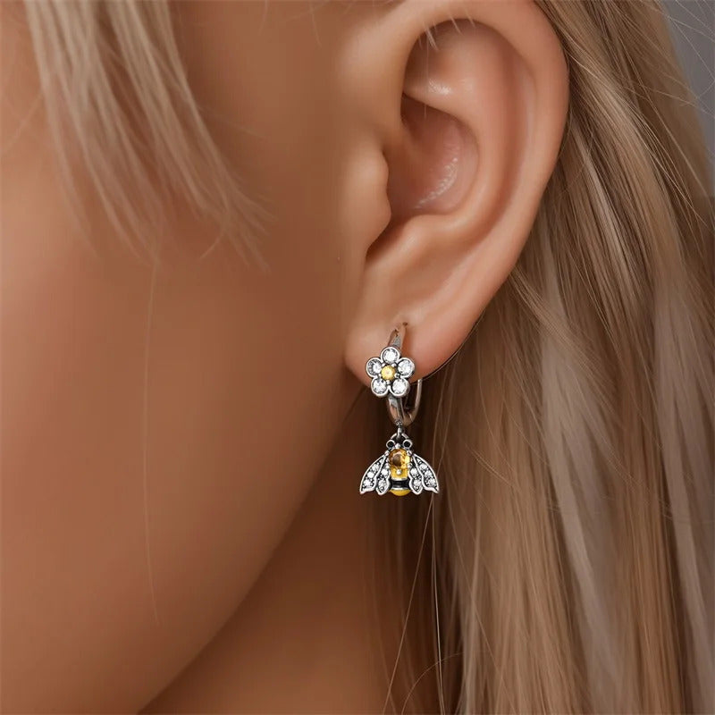 Fresh Spring Women's 925 Sterling Silver Tulip Rose Bee Fruit Original Design Earrings Fit Engagement Party Exquisite Jewelry