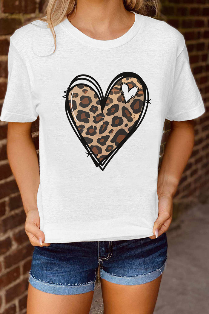 White Western Valentines Leopard Heart Graphic Tee