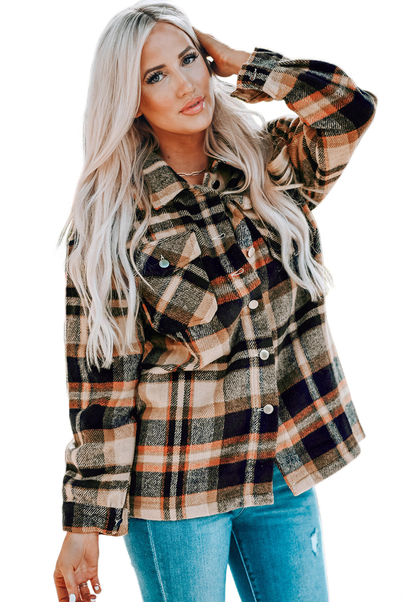 Blue Geometric Plaid Print Pocketed Shacket