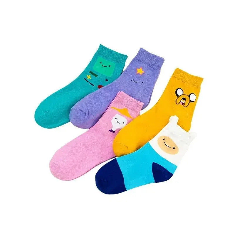 5 Pairs/Set Cartoon Funny Cute Patterned Women Socks Ins Candy Coloured Socks Suit In All Seasons For Daily