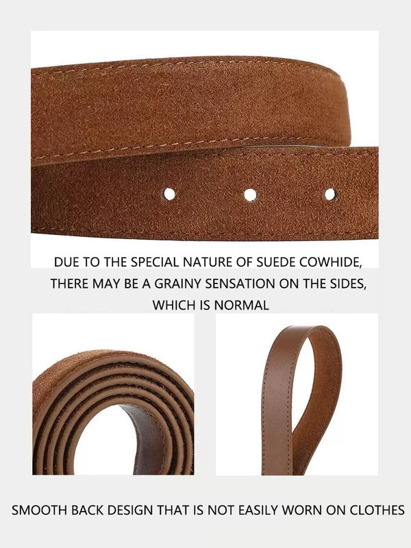 Luxury Suede Cowhide Leather Belt for Women, Vintage Style with Gold Buckle, 3.3cm Wide Waistband for Dresses & Jeans