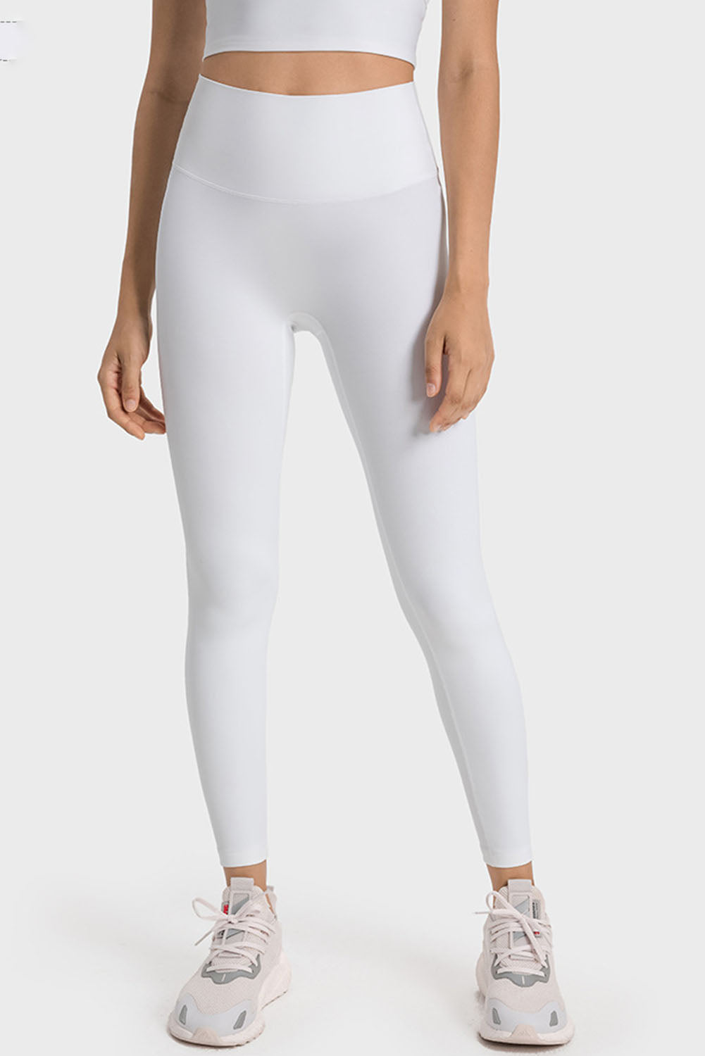 White Wide Waistband Seamless Ankle Leggings