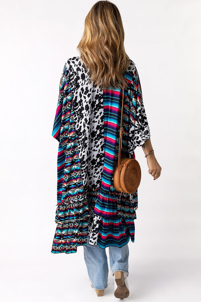 Multicolor Cow Serape Aztec Print Kimono Cardigan