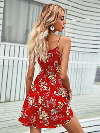 Sexy Floral Print Short Dress Women Summer Fashion Black Backless Beach Sundress Casual Sleeveless Lace-up New In Dresses 2024