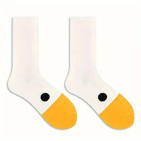 1/6 Pairs Cartoon Women Socks Fashionable And Versatile Cute Design Funny Goose Breathable Soft Comfortable Women Casual Socks﻿