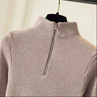 Knitted Women Zipper Half High Neck Sweater Pullovers Autumn Winter Basic Women Sweaters Slim Solid Knitwear Pull Femme Tops