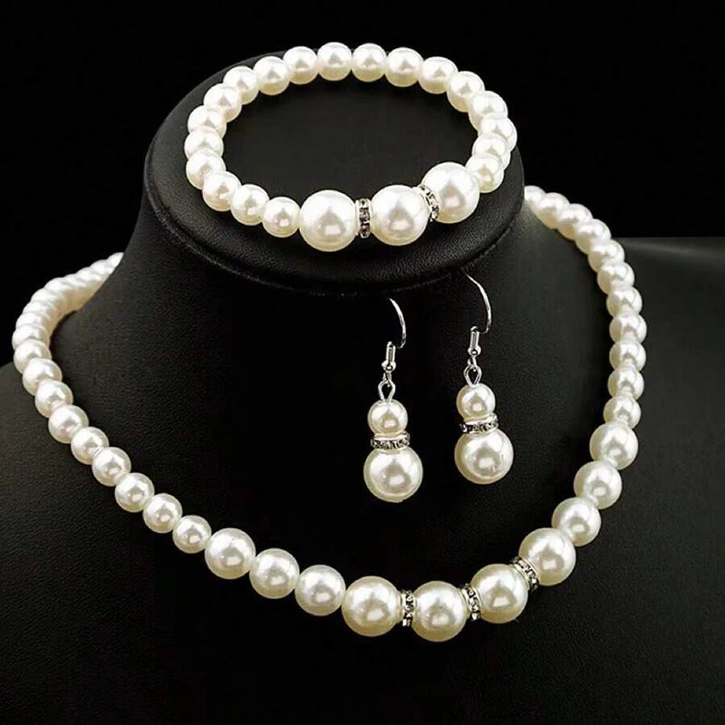 4 Pcs Women's Pearl Jewelry Set Simulated Pearls Fashion Simplicity Girl Versatile Earrings Necklaces Bracelets Jewelry Set