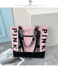 Sports Fitness Tote Bag Nylon Fabric Bags Women Handbag Pink Letter Graphic Tote Handbags Woman Shoulder Bags Casual