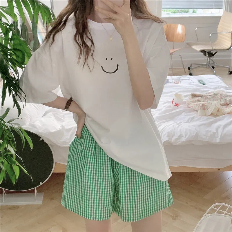 Women's Loose Round Neck Cute Kitty Homewear Pajamas Women's Simple Leisure Long Sleeve Long Pants Two-piece Suit Pajamas  Women