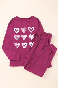 Red Heart Graphic Pullover and Drawstring Pants Lounge Set