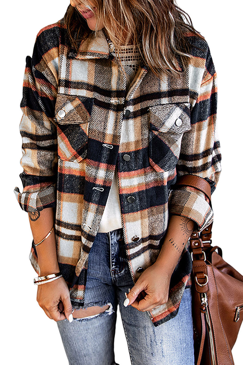 Blue Geometric Plaid Print Pocketed Shacket