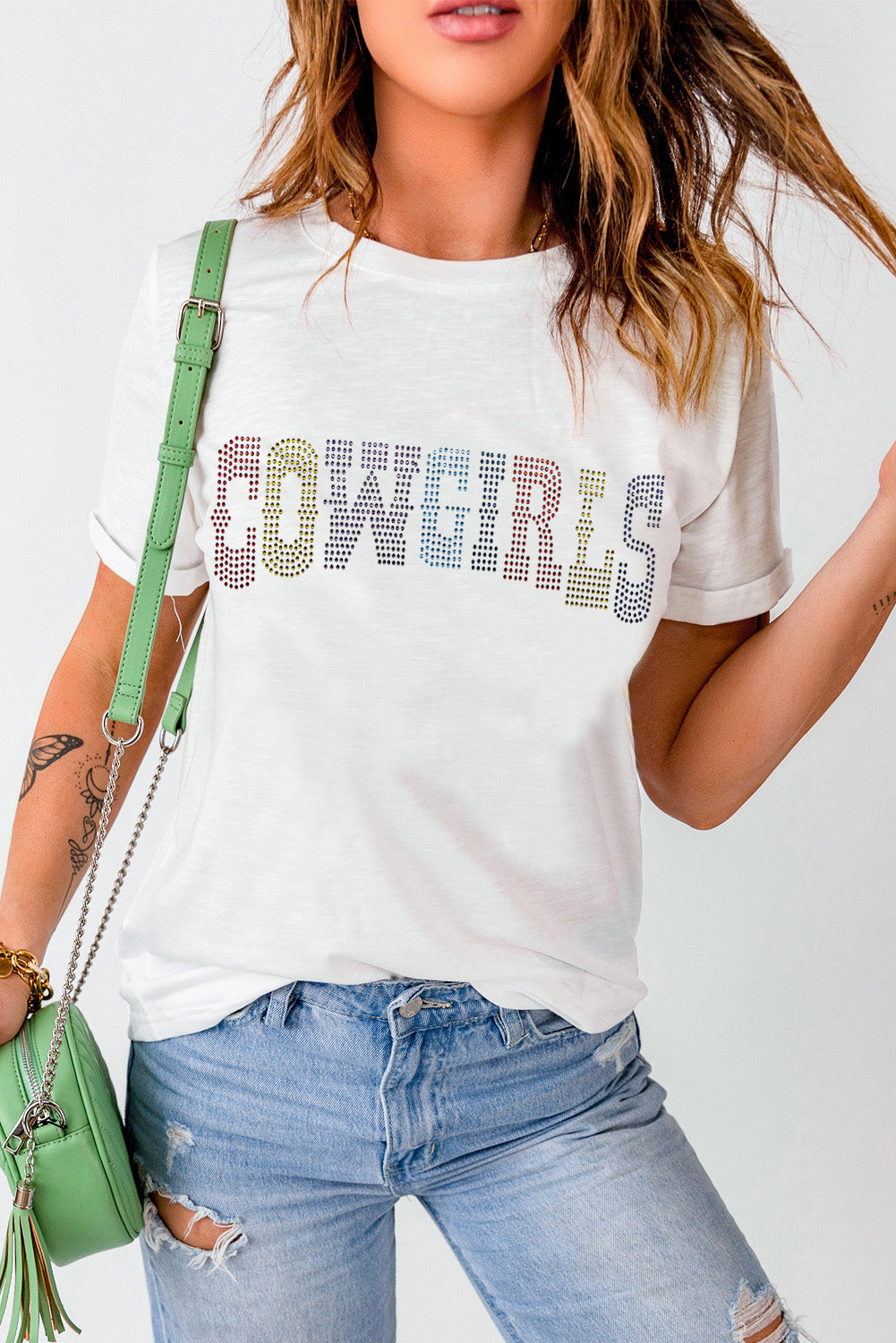 White Rhinestone Cowgirls Graphic Tee