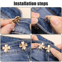 Cute Four-leaf Clover Waist Buckle Removable Nail-free Metal Jeans Pants Clips Buttons Pins DIY Waist Tightener Clothing Buckles