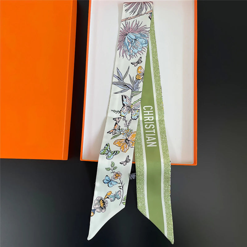 French Spring Hot Sale Plants Jungle Animals Women's Twill Decoration Sharp Horn Strap Bag Spot Silk Band Hair Band Small Scarf