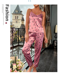 Women Satin Silk Pajamas Sets Letter Print Cami Vest Shirt With Trouser Sleepwear Ladie Sexy Pajama Lingerie Pyjamas Nightwear