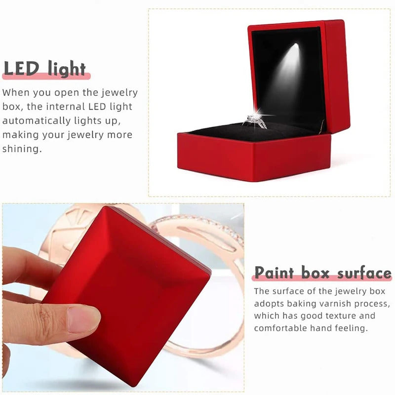 Ring Box Led Light Proposal Engagement Ring Boxes Jewelry Gift Box Red Wine Ring Case For Wedding Valentine'S Day Anniversary