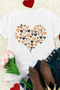 White Valentine's Day Heart Shaped Print Crew Neck Graphic Tee