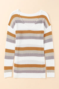 Stripe Drop Shoulder Striped Knit Sweater