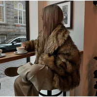 Luxury Brown Women's Fluffy Faux Fur Warm Short Coat Chic Lapel Collar Long Sleeve Furry Jacket Winter 2024 Lady High Streetwear