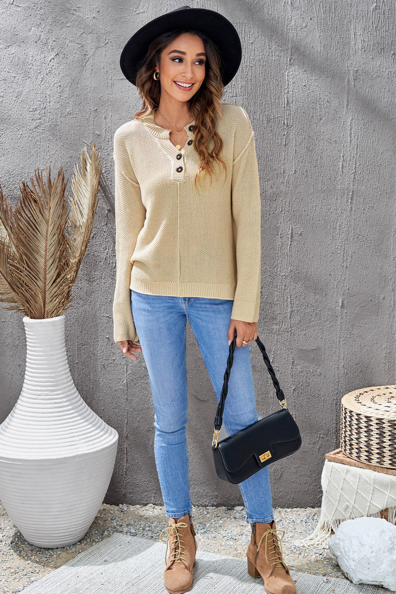 Buttoned Side Split Knit Sweater