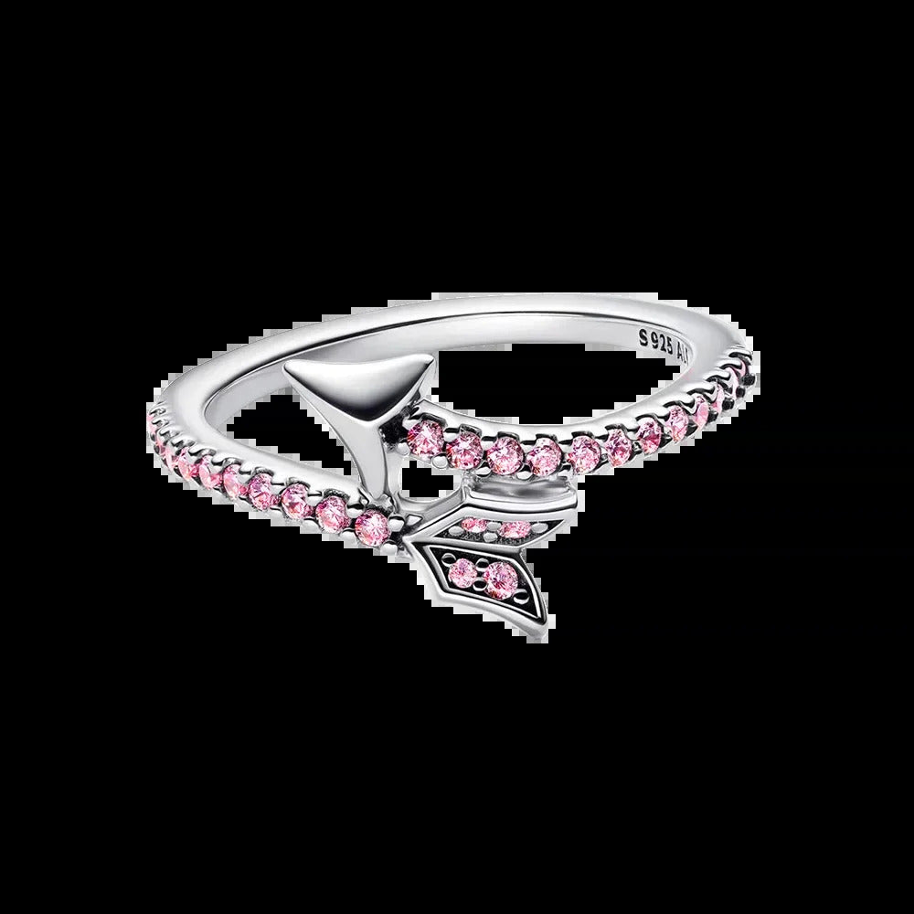 Christmas New 925 Silver Ring Pink Heart Zircon Shining Bow Ring Original   Ring DIY Women Fine Jewelry Christmas Gifts for girl