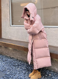 Warm Winter Pink Hooded Long Women Parkas Chaqueta Thick Cotton Padded Windproof Parcas Overcoat Casual Loose Snow Wear Jaquetas