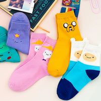 5 Pairs/Set Cartoon Funny Cute Patterned Women Socks Ins Candy Coloured Socks Suit In All Seasons For Daily