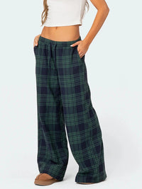 Women Y2k Oversize Pants Lounge Bottoms Fashion Plaid Casual Pants Elastic High Waist Casual Pockets Pajama Pants Homewear