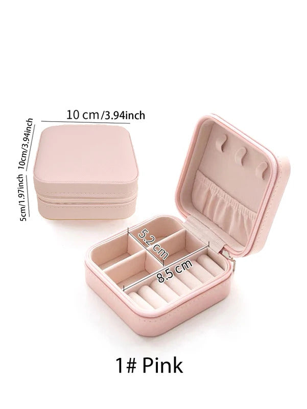 1Pcs Mini Casual Portable Travel Jewelry Storage Box Pu Leather Multifunctional Storage Box for Necklace Bracelet Earrings Ring Storage