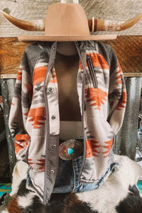 Multicolour Western Aztec Snap Buttoned Fleece Jacket