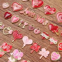 10Pcs 21 Style Mix Size Alloy Metal Drop Oil Valentine's Day Charm LOVE Heart Pendant For Enamel DIY Bracelet Jewelry Making