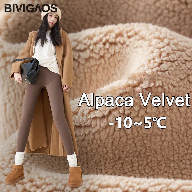 BIVIGAOS Autumn Winter High Waist Fleece Sharkskin Leggings Women Seamless Slim Tight-Fit Velvet Thickened Elastic Warm leggings