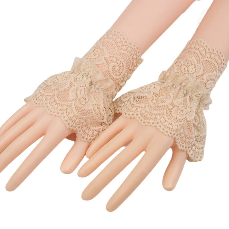 Women Fake Arm Sleeves with Short Tassels White and Black Pleated Cuff Beautiful Lace Accessories Outdoor Embellishments