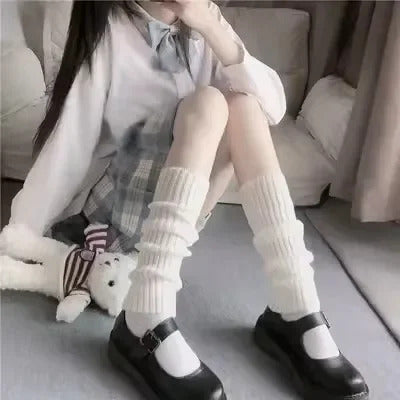 Lolita Leg Warmers 40/50/70cm Socks Female Knitted Warm Foot Cover White Black Warmer Lady Autumn Winter Crochet Sock Boot Cuffs