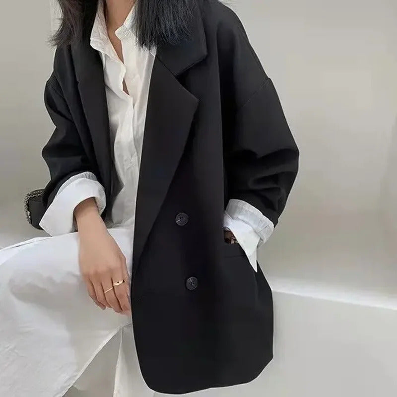 Oversize Blazers Women Fall Long Sleeve Black Suit Streetwear Korean Loose Jacket Spring Autumn Coat Double Breasted outwear