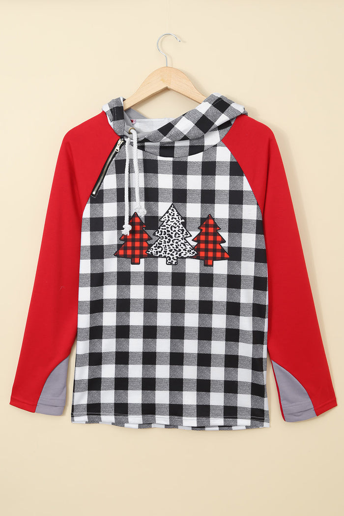 Christmas Tree Plaid Pattern Asymmetric Zip Hoodie