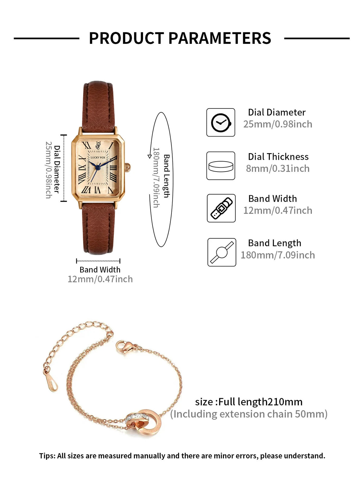 LUCKY FOX 2PCS Light Luxury Gift Box Set Watch Bracelet Simple and Fashionable Women's Square Quartz Watch Reloj Festival Gift