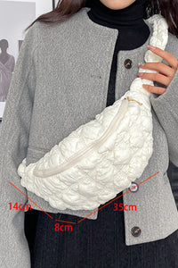 White Nylon Leisure Style Puffy Crossbody Bag