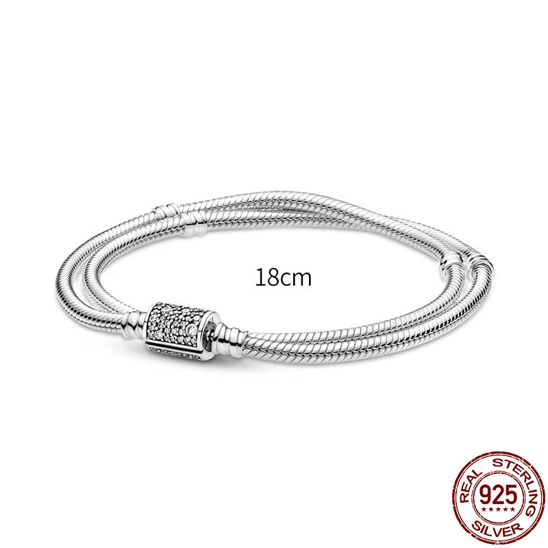 New in 925 Sterling Silver Snake Chain Charm Bracelet Fits Original 925 Pendant Charm BeadS For Women Heart Bracelets Jewelry